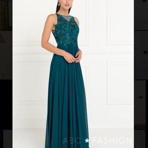 ElizabethK Long Embroidered Teal Prom/Bridal Dress